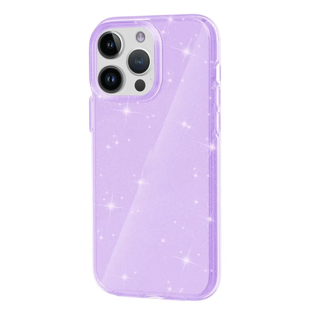 For iPhone 13 Pro Max Clear Sparkly Powder Glitter Shiny Soft TPU + Hard PC Back Cover