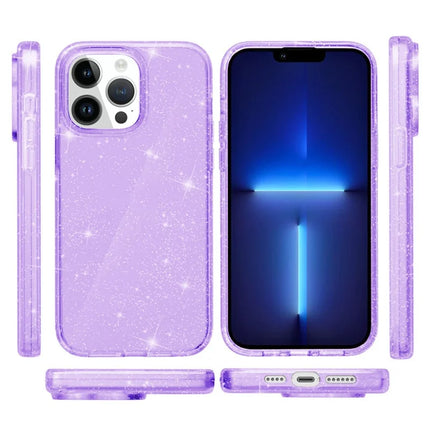 For iPhone 13 Pro Max Clear Sparkly Powder Glitter Shiny Soft TPU + Hard PC Back Cover