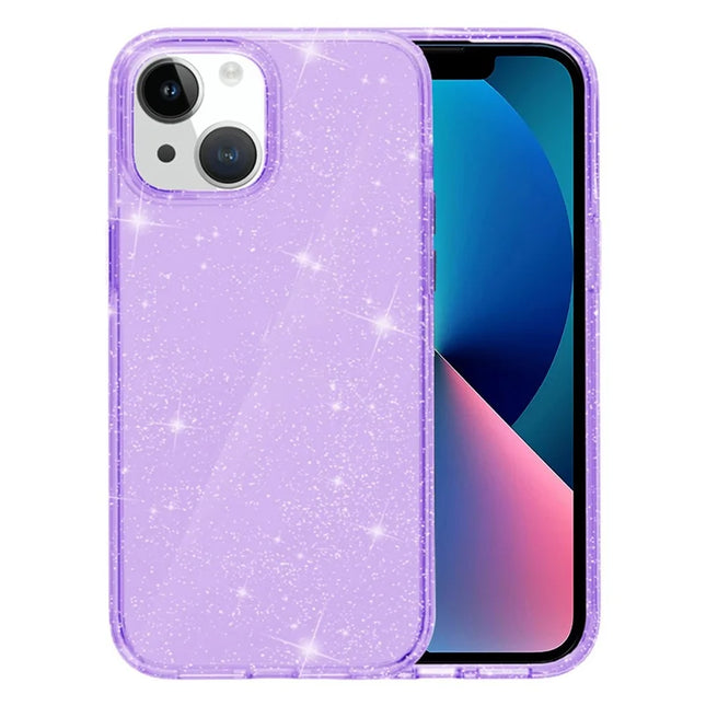 For iPhone 13 mini Clear Sparkly Powder Glitter Shiny Soft TPU + Hard PC Back Cover - Purple