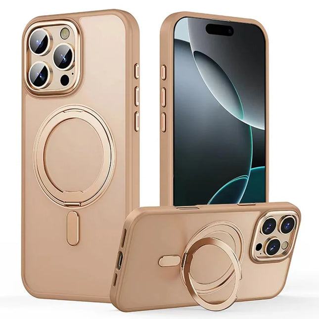 For iPhone 16 Pro Max Case Compatible with MagSafe TPU+Acrylic+Metal Kickstand Matte Phone Cover - Matte Bronze Gold