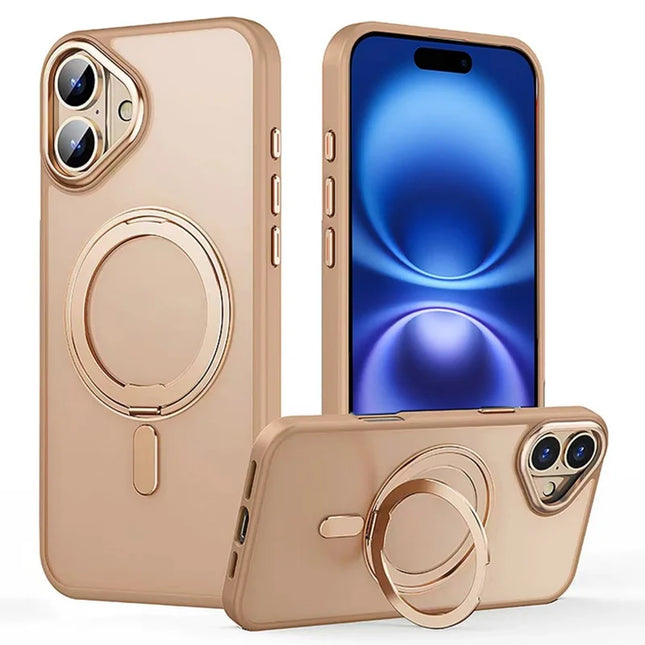 For iPhone 16 Plus Case Compatible with MagSafe TPU+Acrylic+Metal Kickstand Matte Phone Cover - Matte Bronze Gold