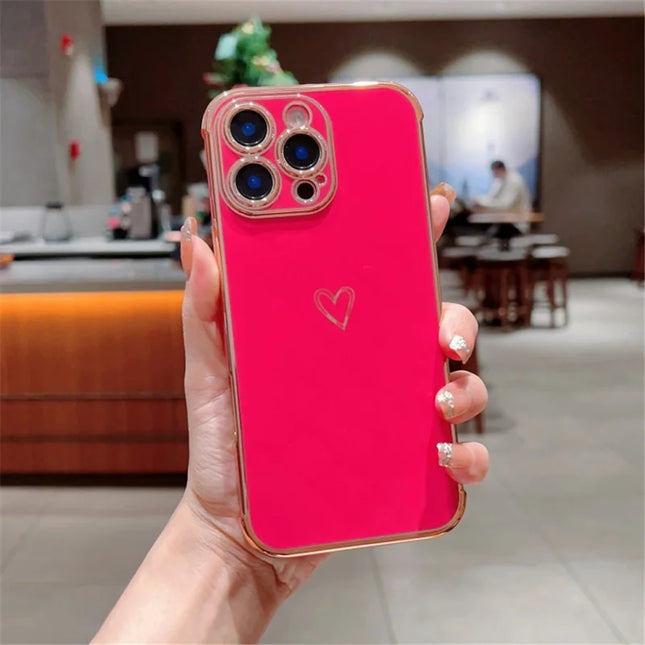 For iPhone 16 Pro Max Case Love Heart Pattern TPU Phone Cover Electroplating Edge - Rose