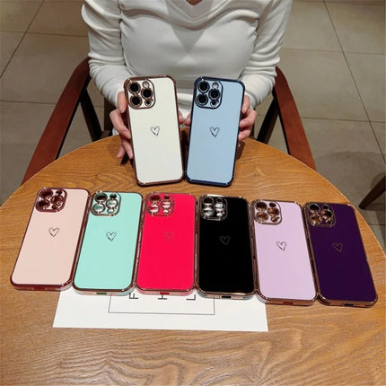 For iPhone 16 Pro Max Case Love Heart Pattern TPU Phone Cover Electroplating Edge