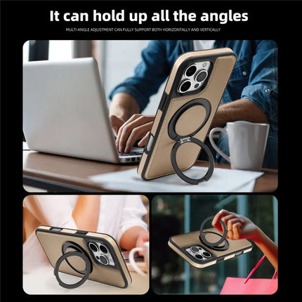 For iPhone 16 Pro Max Magnetic Case Rotate Ring Kickstand PU Leather+PC+TPU Back Cover