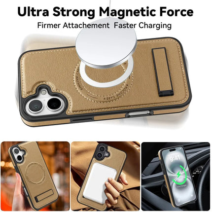 For iPhone 16 Magnetic Case Leather Kickstand Phone Cover Compatible with MagSafe