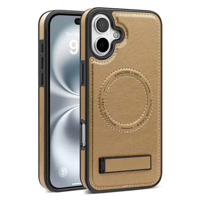 For iPhone 16 Plus Magnetic Case Leather Kickstand Phone Cover Compatible with MagSafe