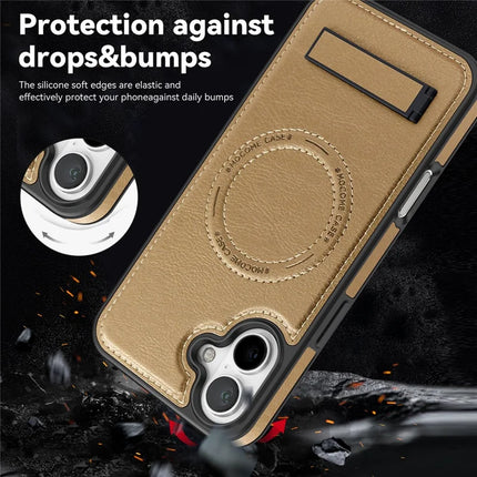 For iPhone 16 Plus Magnetic Case Leather Kickstand Phone Cover Compatible with MagSafe