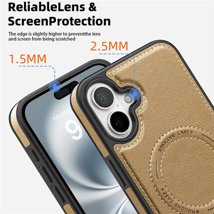 For iPhone 16 Plus Magnetic Case Leather Kickstand Phone Cover Compatible with MagSafe