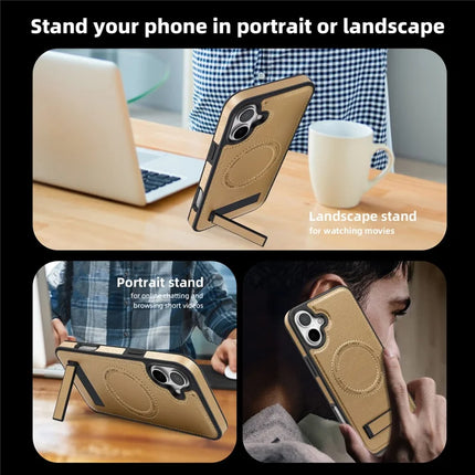 For iPhone 16 Plus Magnetic Case Leather Kickstand Phone Cover Compatible with MagSafe