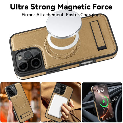 For iPhone 16 Pro Magnetic Case Leather Kickstand Phone Cover Compatible with MagSafe