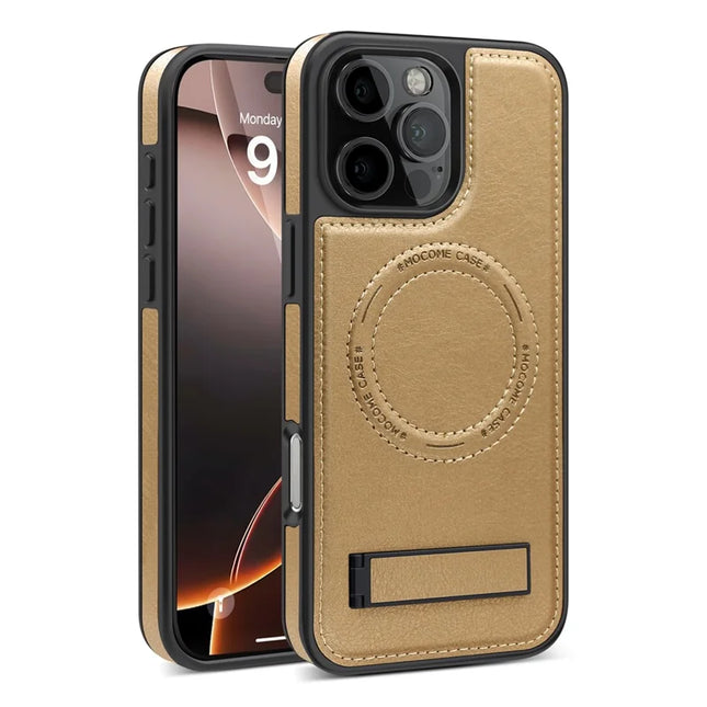 For iPhone 16 Pro Max Magnetic Case Leather Kickstand Phone Cover Compatible with MagSafe
