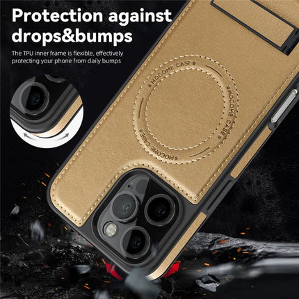 For iPhone 16 Pro Max Magnetic Case Leather Kickstand Phone Cover Compatible with MagSafe