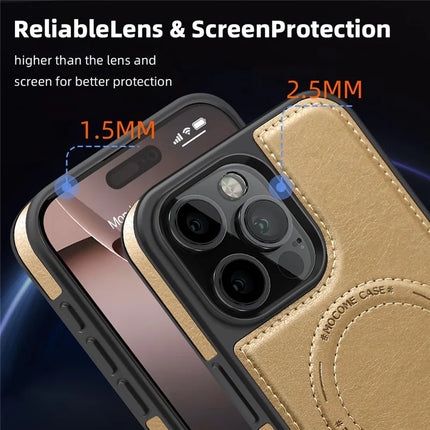 For iPhone 16 Pro Max Magnetic Case Leather Kickstand Phone Cover Compatible with MagSafe