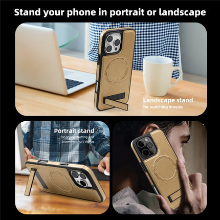 For iPhone 16 Pro Max Magnetic Case Leather Kickstand Phone Cover Compatible with MagSafe