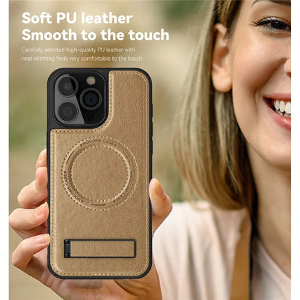 For iPhone 16 Pro Max Magnetic Case Leather Kickstand Phone Cover Compatible with MagSafe