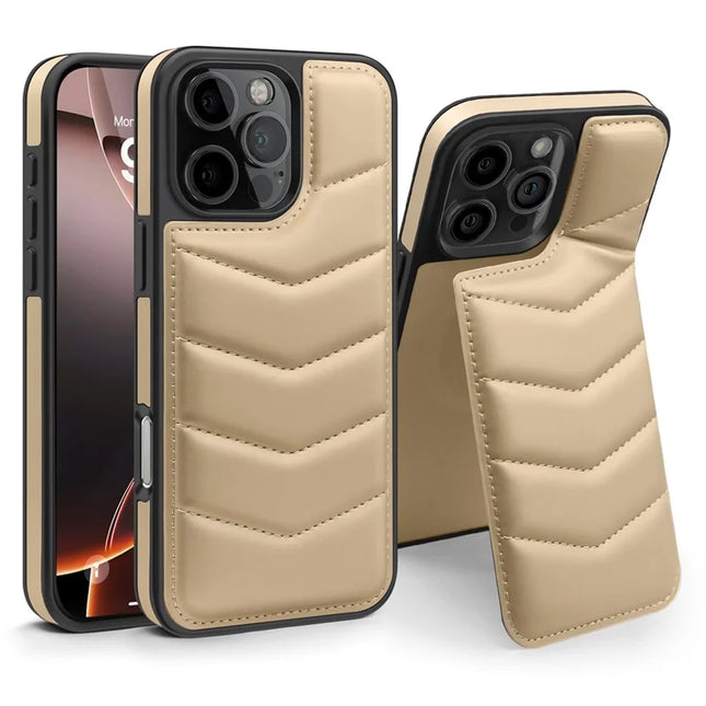 For iPhone 16 Pro Max Case Compatible with MagSafe RFID Blocking Card Slot Leather Back Cover - Gold