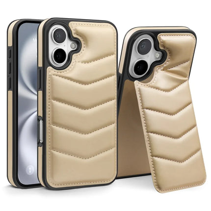 For iPhone 16 Case Compatible with MagSafe RFID Blocking Card Slot Leather Back Cover - Gold