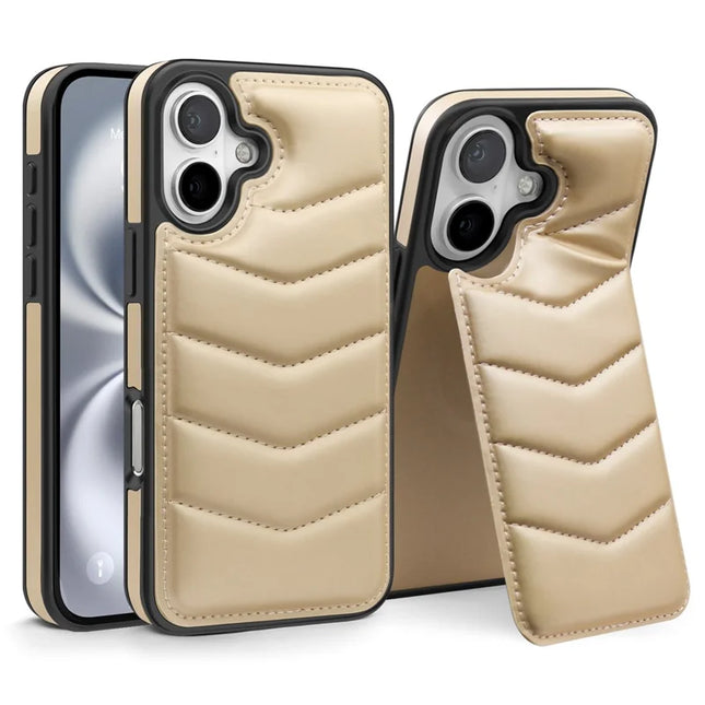 For iPhone 16 Case Compatible with MagSafe RFID Blocking Card Slot Leather Back Cover - Gold