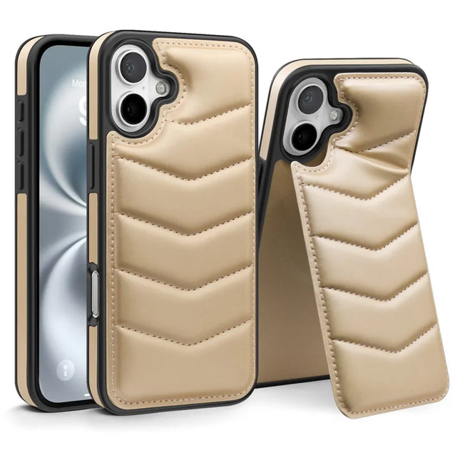 For iPhone 16 Plus Case Compatible with MagSafe RFID Blocking Card Slot Leather Back Cover - Gold