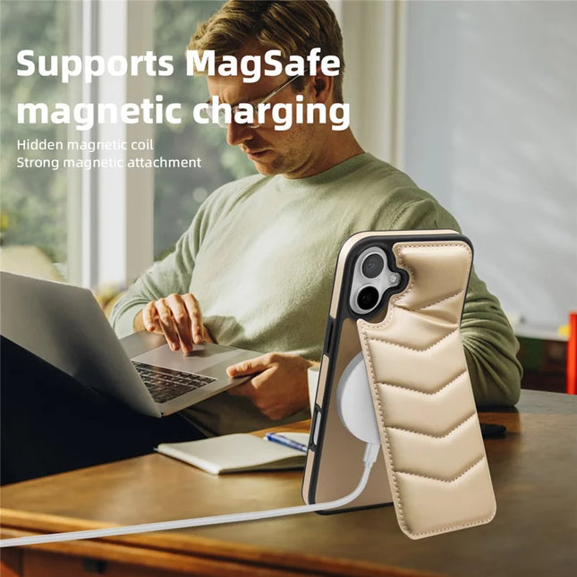 For iPhone 16 Plus Case Compatible with MagSafe RFID Blocking Card Slot Leather Back Cover