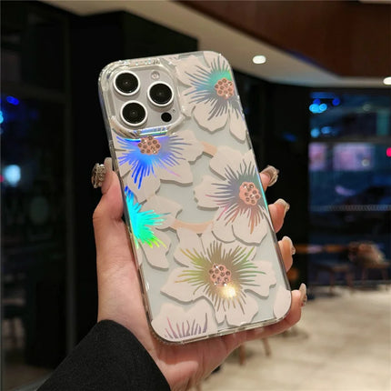 For iPhone 16 Pro Case Compatible with MagSafe Laser Flower PC+TPU Clear Phone Cover