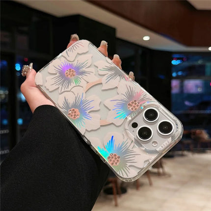 For iPhone 16 Pro Case Compatible with MagSafe Laser Flower PC+TPU Clear Phone Cover