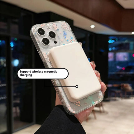For iPhone 16 Pro Case Compatible with MagSafe Laser Flower PC+TPU Clear Phone Cover