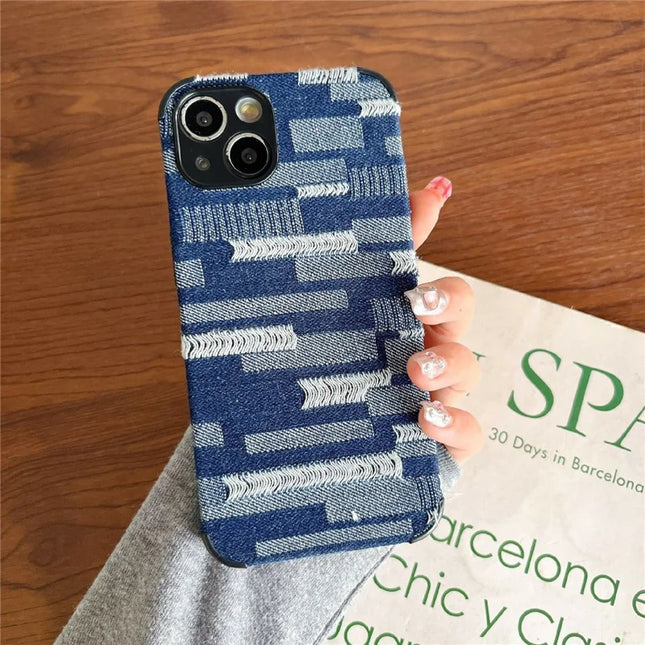 For iPhone 14 Case Denim Feel TPU+Cloth Anti-Scratch Phone Cover - Style A