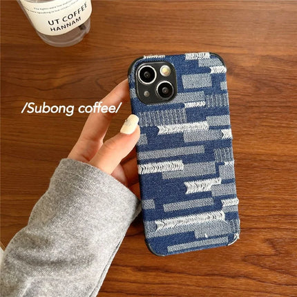 For iPhone 14 Case Denim Feel TPU+Cloth Anti-Scratch Phone Cover