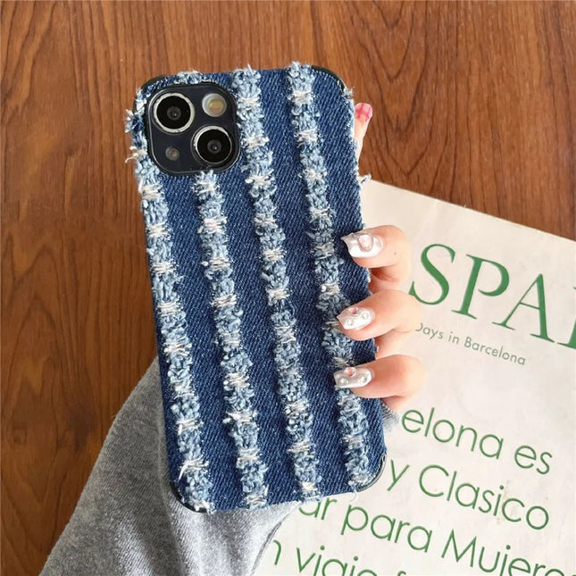 For iPhone 14 Case Denim Feel TPU+Cloth Anti-Scratch Phone Cover - Style B