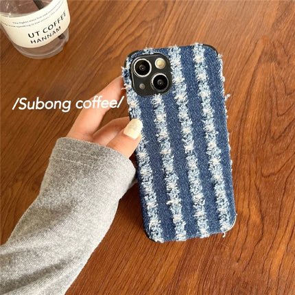 For iPhone 14 Case Denim Feel TPU+Cloth Anti-Scratch Phone Cover
