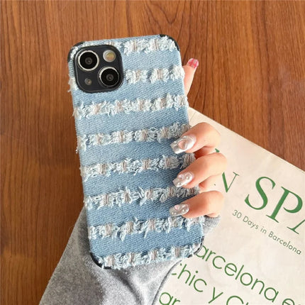 For iPhone 14 Case Denim Feel TPU+Cloth Anti-Scratch Phone Cover - Style C