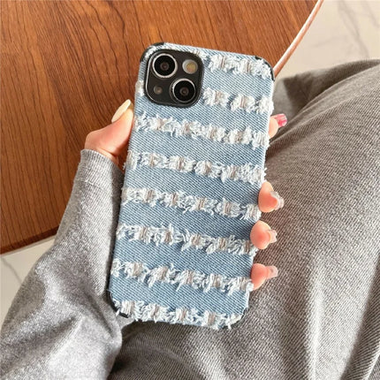 For iPhone 14 Case Denim Feel TPU+Cloth Anti-Scratch Phone Cover