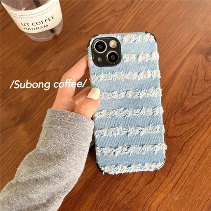For iPhone 14 Case Denim Feel TPU+Cloth Anti-Scratch Phone Cover
