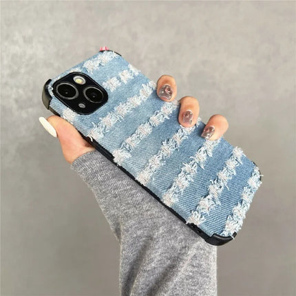 For iPhone 14 Case Denim Feel TPU+Cloth Anti-Scratch Phone Cover