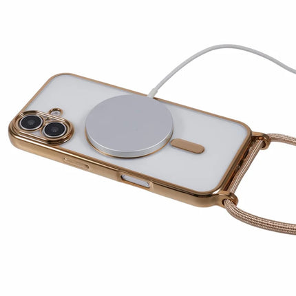 For iPhone 16 Plus Case Compatible with MagSafe Electroplating TPU Cellphone Protector with Long Lanyard