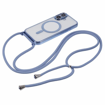 For iPhone 16 Plus Case Compatible with MagSafe Electroplating TPU Cellphone Protector with Long Lanyard
