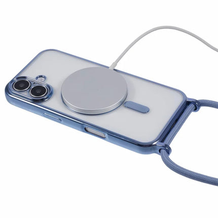 For iPhone 16 Plus Case Compatible with MagSafe Electroplating TPU Cellphone Protector with Long Lanyard