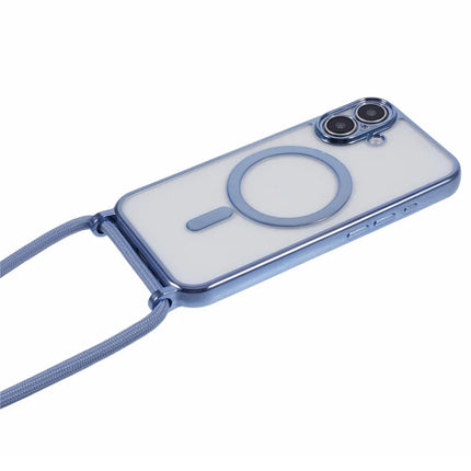 For iPhone 16 Plus Case Compatible with MagSafe Electroplating TPU Cellphone Protector with Long Lanyard
