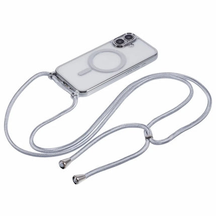 For iPhone 16 Plus Case Compatible with MagSafe Electroplating TPU Cellphone Protector with Long Lanyard