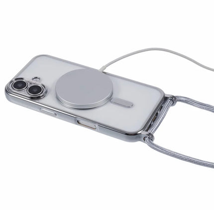 For iPhone 16 Plus Case Compatible with MagSafe Electroplating TPU Cellphone Protector with Long Lanyard