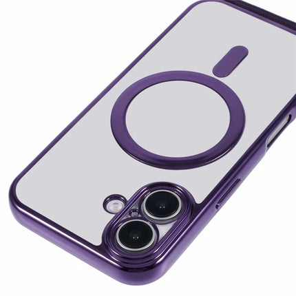 For iPhone 16 Plus Case Compatible with MagSafe Electroplating TPU Cellphone Protector with Long Lanyard