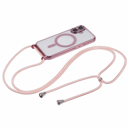For iPhone 16 Plus Case Compatible with MagSafe Electroplating TPU Cellphone Protector with Long Lanyard