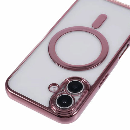 For iPhone 16 Plus Case Compatible with MagSafe Electroplating TPU Cellphone Protector with Long Lanyard