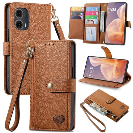 For Motorola Moto G85 5G / S50 Neo 5G Case RFID Blocking Zipper Pocket Leather Wallet Phone Cover - Brown