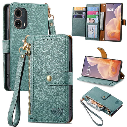 For Motorola Moto G85 5G / S50 Neo 5G Case RFID Blocking Zipper Pocket Leather Wallet Phone Cover - Green