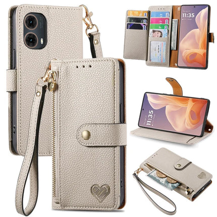For Motorola Moto G85 5G / S50 Neo 5G Case RFID Blocking Zipper Pocket Leather Wallet Phone Cover - Grey