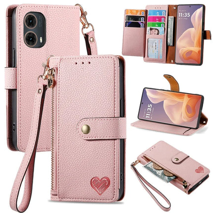 For Motorola Moto G85 5G / S50 Neo 5G Case RFID Blocking Zipper Pocket Leather Wallet Phone Cover - Pink