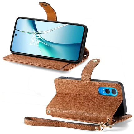 For OnePlus Nord CE4 Lite 5G / Oppo K12x 5G (China) Case RFID Blocking Zipper Pocket Leather Wallet Phone Cover