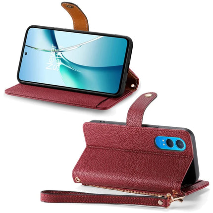 For OnePlus Nord CE4 Lite 5G / Oppo K12x 5G (China) Case RFID Blocking Zipper Pocket Leather Wallet Phone Cover